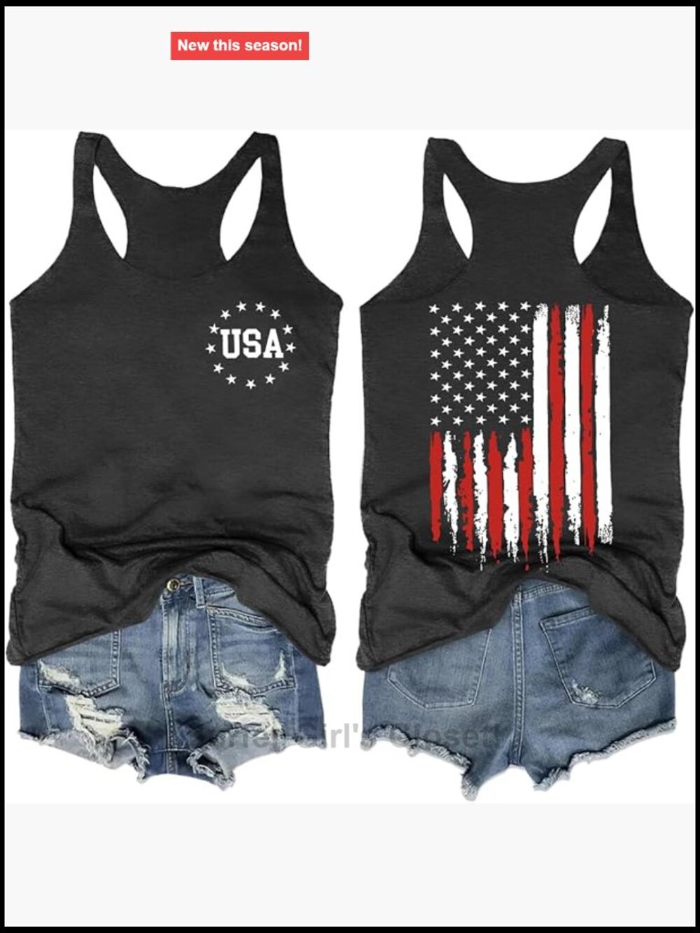 Women's USA Flag Racerback Tank Top Sleeveless Patriotic Summer Top